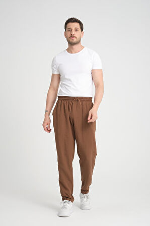 Aerobin Kumaş Baggy Kalıp Pantolon - Kahve