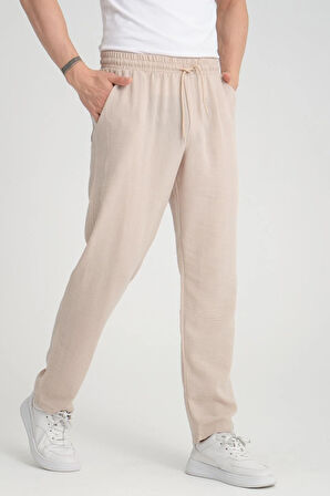 Aerobin Keten Baggy Kalıp Pantolon - Bej