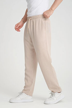 Aerobin Keten Baggy Kalıp Pantolon - Bej