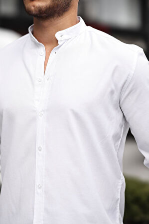 Hakim Yaka Oxford Kumaş Uzun Kol Gömlek - Beyaz