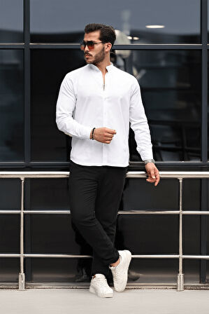 Hakim Yaka Oxford Kumaş Uzun Kol Gömlek - Beyaz