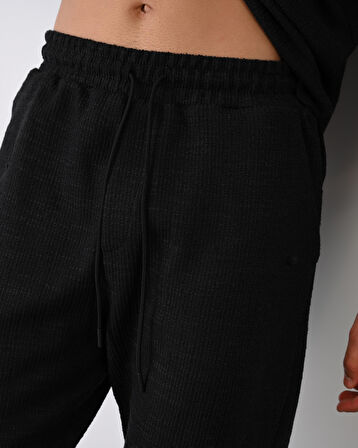 Premium Desenli Lastikli Jogger Pantolon - Siyah