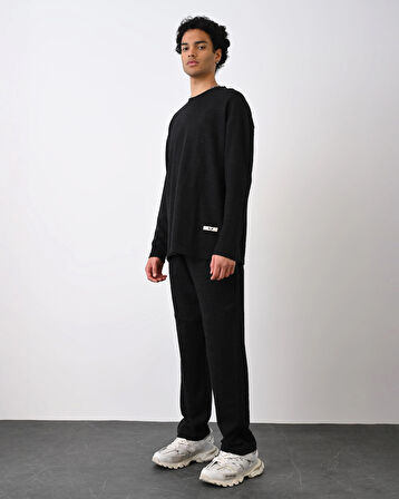 Premium Desenli Lastikli Jogger Pantolon - Siyah