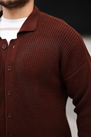 Oversize Selanik Örgü Düğmeli Erkek Hırka- KoyuKahve