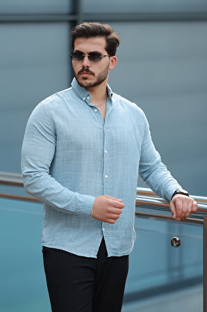 Bien Pamuk Keten Erkek Gömlek - Sis Mavi