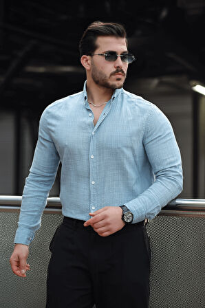 Bien Pamuk Keten Erkek Gömlek - Sis Mavi