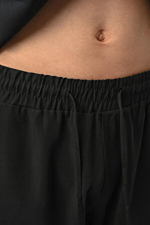 Soft Touch Kumaş Baggy Kalıp Lastikli Erkek Pantolon - Siyah