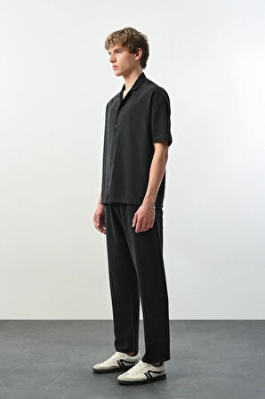 Soft Touch Kumaş Baggy Kalıp Lastikli Erkek Pantolon - Siyah