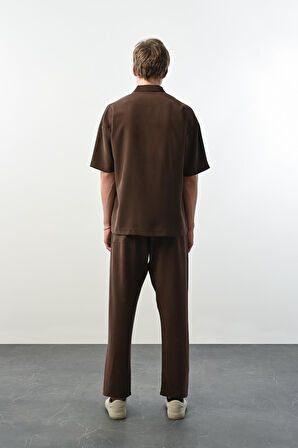 Soft Touch Kumaş Baggy Kalıp Lastikli Erkek Pantolon - Kahve