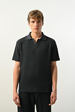 Premium Gölge Dokulu Polo Yaka Erkek T-Shirt - Petrol