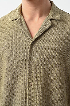 Apaş Yaka Uzun Kol Gölge Dokulu Gömlek - Çağla