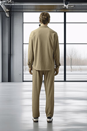 Apaş Yaka Uzun Kol Gölge Dokulu Gömlek - Çağla