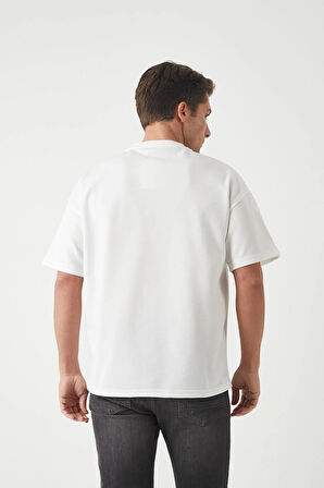 Panel Detaylı Basic Oversize Erkek T-Shirt - Ekru