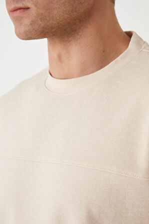 Panel Detaylı Basic Oversize Erkek T-Shirt - Bej
