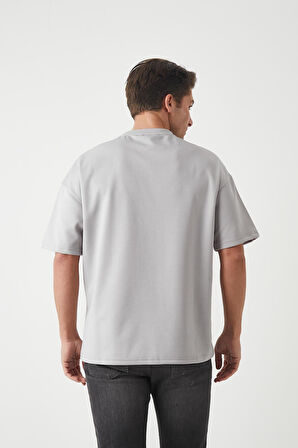 Panel Detaylı Basic Oversize Erkek T-Shirt - Gri