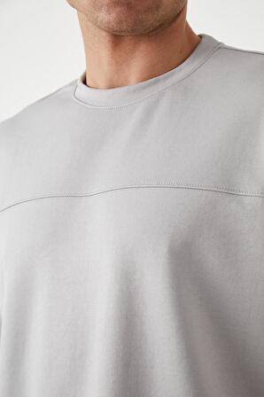 Panel Detaylı Basic Oversize Erkek T-Shirt - Gri
