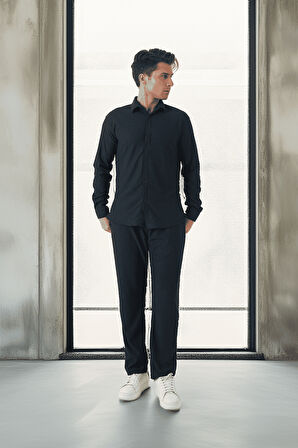 Jakar Yıkama Efektli Lastikli Erkek Pantolon - Siyah