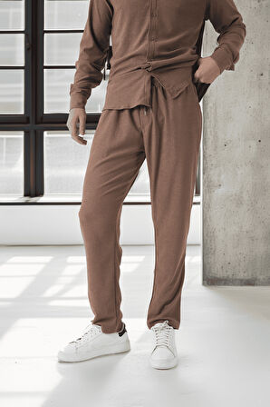 Jakar Yıkama Efektli Lastikli Erkek Pantolon - Kahve