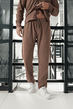 Jakar Yıkama Efektli Lastikli Erkek Pantolon - Kahve