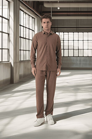 Jakar Yıkama Efektli Lastikli Erkek Pantolon - Kahve