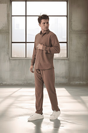 Jakar Yıkama Efektli Lastikli Erkek Pantolon - Kahve