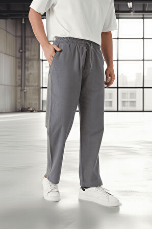 Hafif ve Nefes Alabilir Pamuklu Rahat Kalıp Baggy Erkek Pantolon - Füme