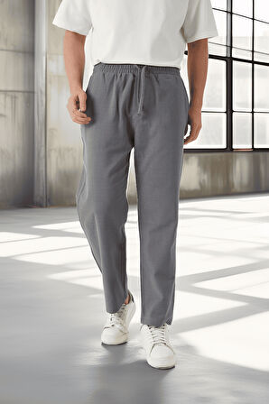 Hafif ve Nefes Alabilir Pamuklu Rahat Kalıp Baggy Erkek Pantolon - Füme