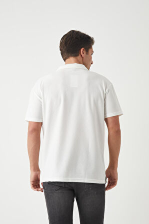 Havlu Kumaş Polo Yaka Erkek T-Shirt - Ekru