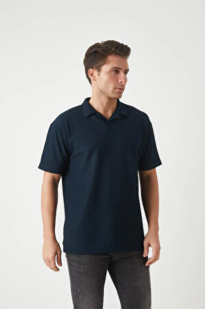 Havlu Kumaş Polo Yaka Erkek T-Shirt - Lacivert