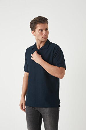 Havlu Kumaş Polo Yaka Erkek T-Shirt - Lacivert