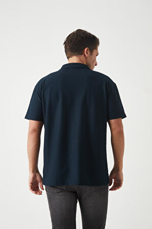 Havlu Kumaş Polo Yaka Erkek T-Shirt - Lacivert