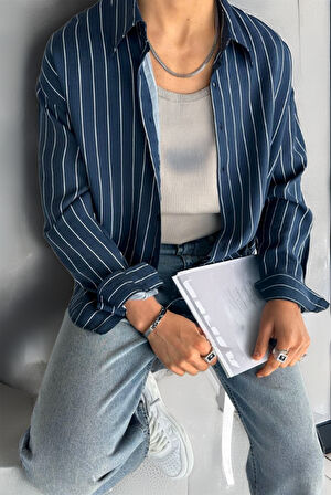 Premium Rahat Kalıp Extra Oversize Modal Kumaş Erkek Gömlek - Lacivert