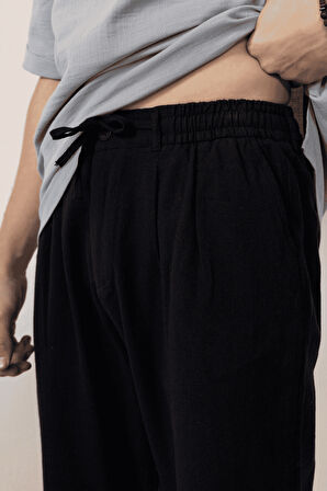 Pamuk Flamli Düz Paça Jogger Erkek Pantolon - Siyah