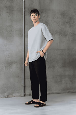 Pamuk Flamli Düz Paça Jogger Erkek Pantolon - Siyah