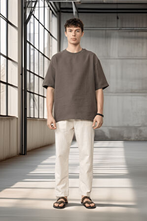 Pamuk Flamli Düz Paça Jogger Erkek Pantolon - Ekru