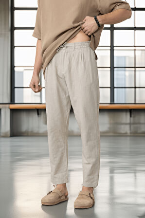 Pamuk Flamli Düz Paça Jogger Erkek Pantolon - Gri