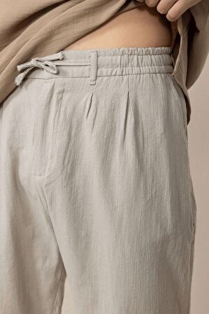 Pamuk Flamli Düz Paça Jogger Erkek Pantolon - Gri