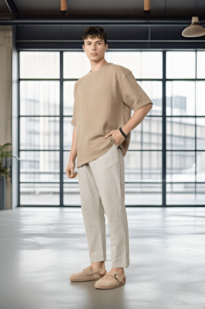 Pamuk Flamli Düz Paça Jogger Erkek Pantolon - Gri