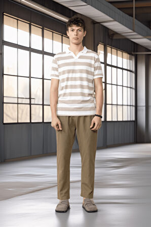 Pamuk Flamli Düz Paça Jogger Erkek Pantolon - Haki