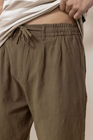 Pamuk Flamli Düz Paça Jogger Erkek Pantolon - Haki