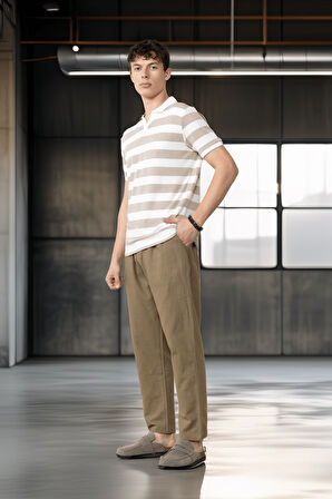 Pamuk Flamli Düz Paça Jogger Erkek Pantolon - Haki