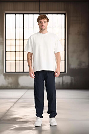 Önü Çift Pileli Fermuarlı Beli Lastikli Jogger Erkek Pantolon - Lacivert 