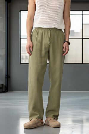 Hafif ve Rahat Müslin Baggy Erkek Pantolon - Haki