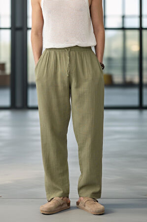Hafif ve Rahat Müslin Baggy Erkek Pantolon - Haki