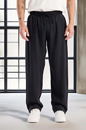 Modal Kumaş Rahat Kalıp Düz Paça Jogger Erkek Pantolon - Siyah
