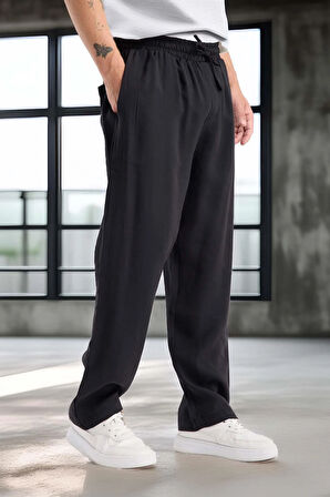 Modal Kumaş Rahat Kalıp Düz Paça Jogger Erkek Pantolon - Siyah