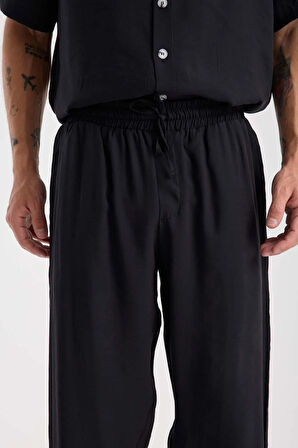 Modal Kumaş Rahat Kalıp Düz Paça Jogger Erkek Pantolon - Siyah