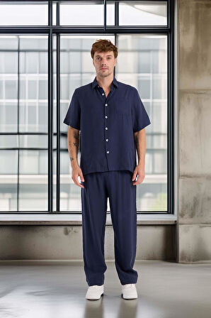 Modal Kumaş Rahat Kalıp Düz Paça Jogger Erkek Pantolon - Lacivert