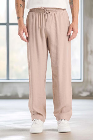 Modal Kumaş Rahat Kalıp Düz Paça Jogger Erkek Pantolon - Bej