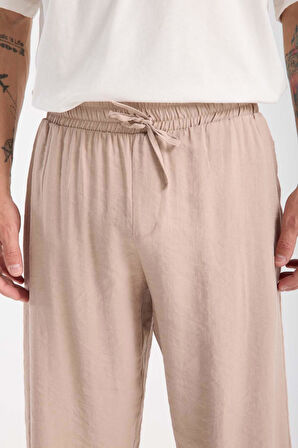 Modal Kumaş Rahat Kalıp Düz Paça Jogger Erkek Pantolon - Bej